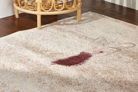 Wine stain on the living room carpet next to a knocked-over glass